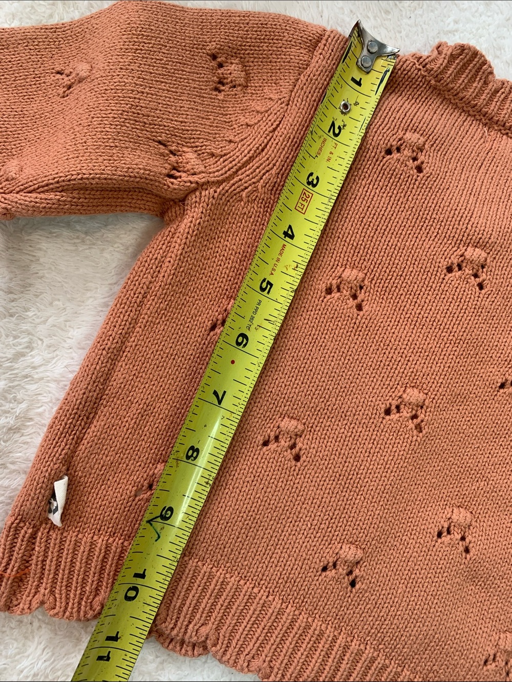 Rabbit + Bear Dusty Orange Cardigan Sweater 6-9M EUC Organic Cotton - Picture 7 of 8